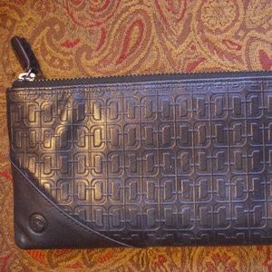 Rockport brown imprinted leather clutch, NWOT